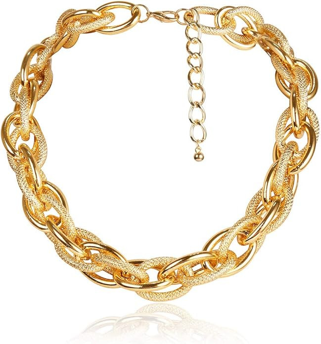 Asphire Punk Twist Rope Choker Necklace Gold Chunky Carved Link Chain Statement Necklace Boho Twi... | Amazon (US)