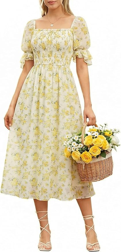 Scarlet Darkness 2026 Summer Floral Dress for Women Cottagecore Smocked Midi Dresses | Amazon (US)
