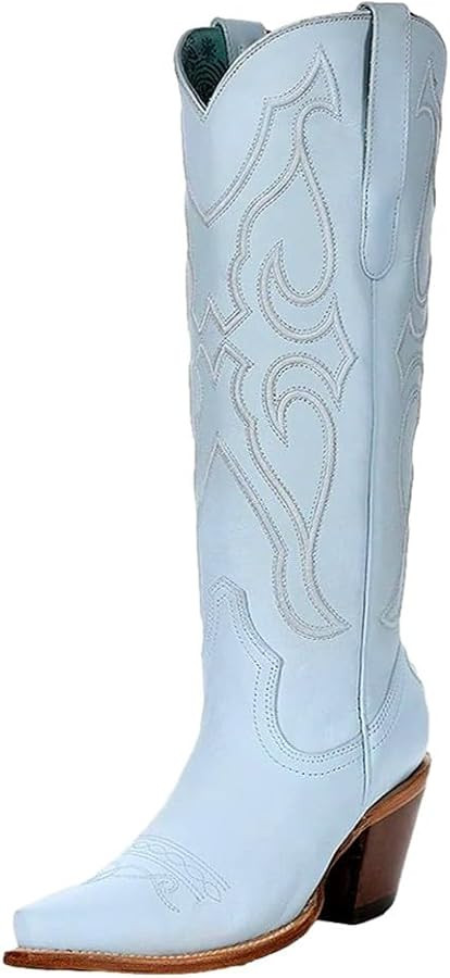 CORRAL LADIE'S BABY BLUE EMBROIDERY TALL TOP, LEATHER SOLE, COWHIDE LEATHER, URBAN BOOTS, Z5254 | Amazon (US)