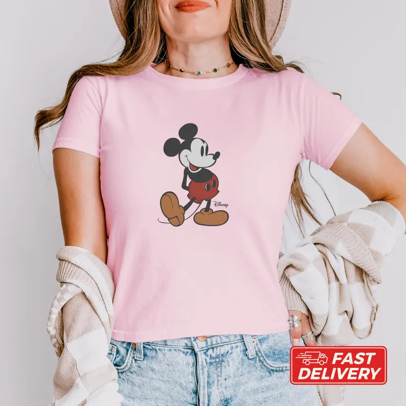 Vintage Mickey Mouse Baby Tee - Retro Disneyland Crop Top - Etsy | Etsy (US)