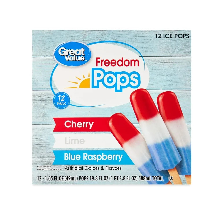 Great Value Assorted Flavor Freedom Ice Pops, 19.8 fl oz, 12 Pack (Frozen) | Walmart (US)