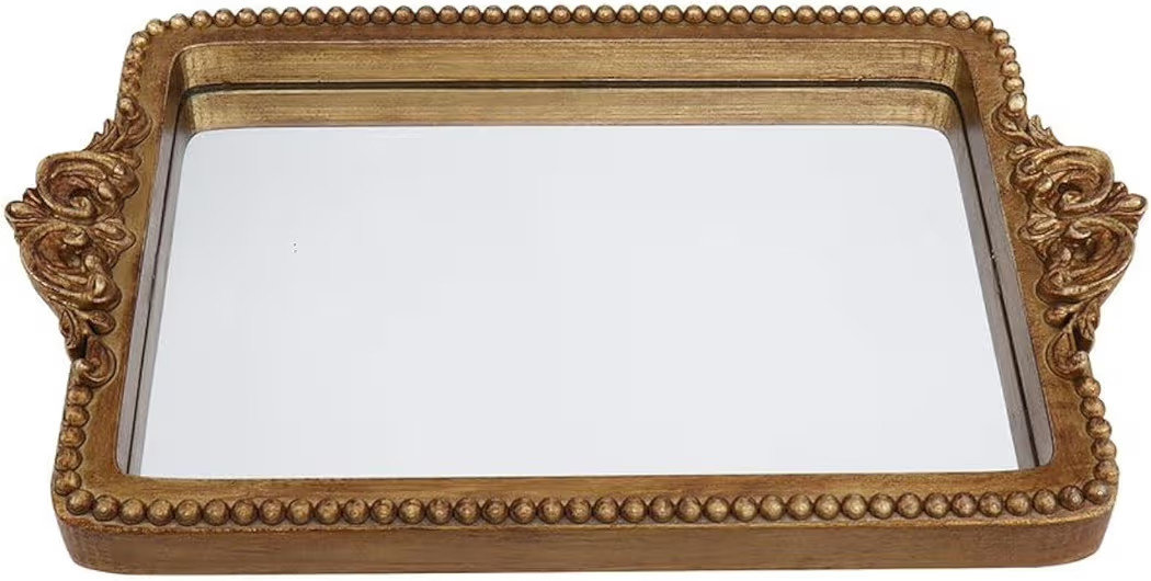 Hanna Roberts Vintage Gold Tray with Mirror Glass Base | Card Holder for Guests During Occasions ... | Amazon (US)