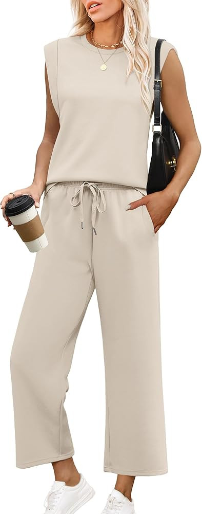 SAMPEEL Two Piece Sets for Women Casual Travel Vacation Outfits Summer Wide Leg Crop Pants Lounge... | Amazon (US)
