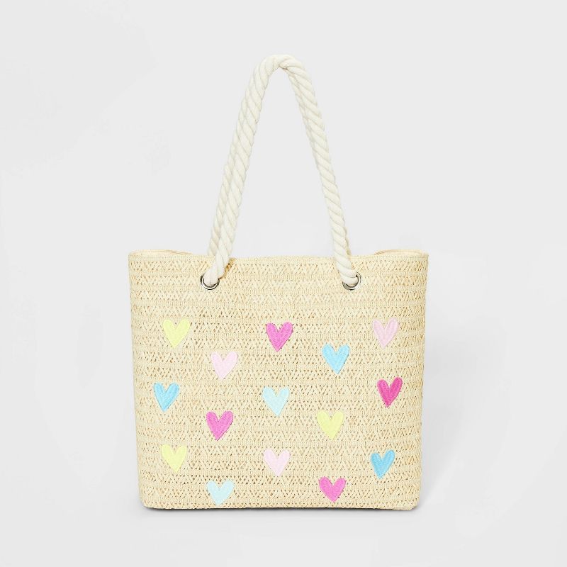 Girls' Heart Embroidered Tote Bag - Cat & Jack™ Off- White | Target