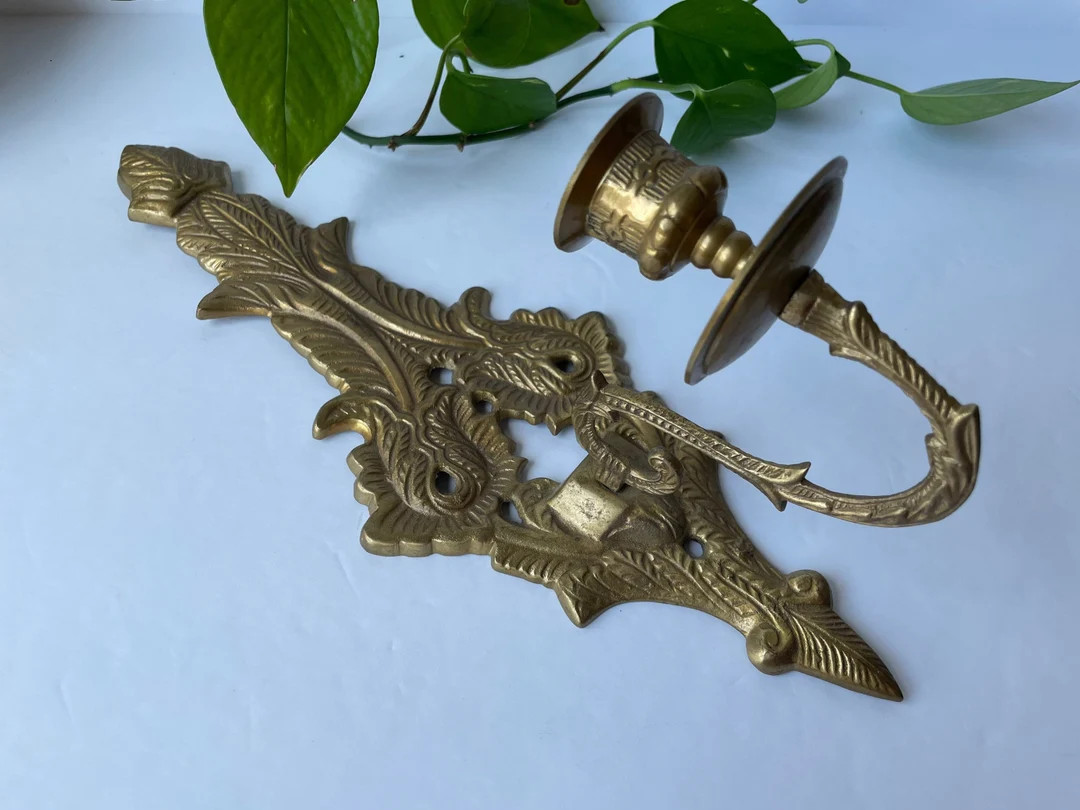 Vintage Brass Wall Sconce, Vintage Hollywood Regency Style Wall Sconce, Vintage Boho Brass Candle... | Etsy (US)