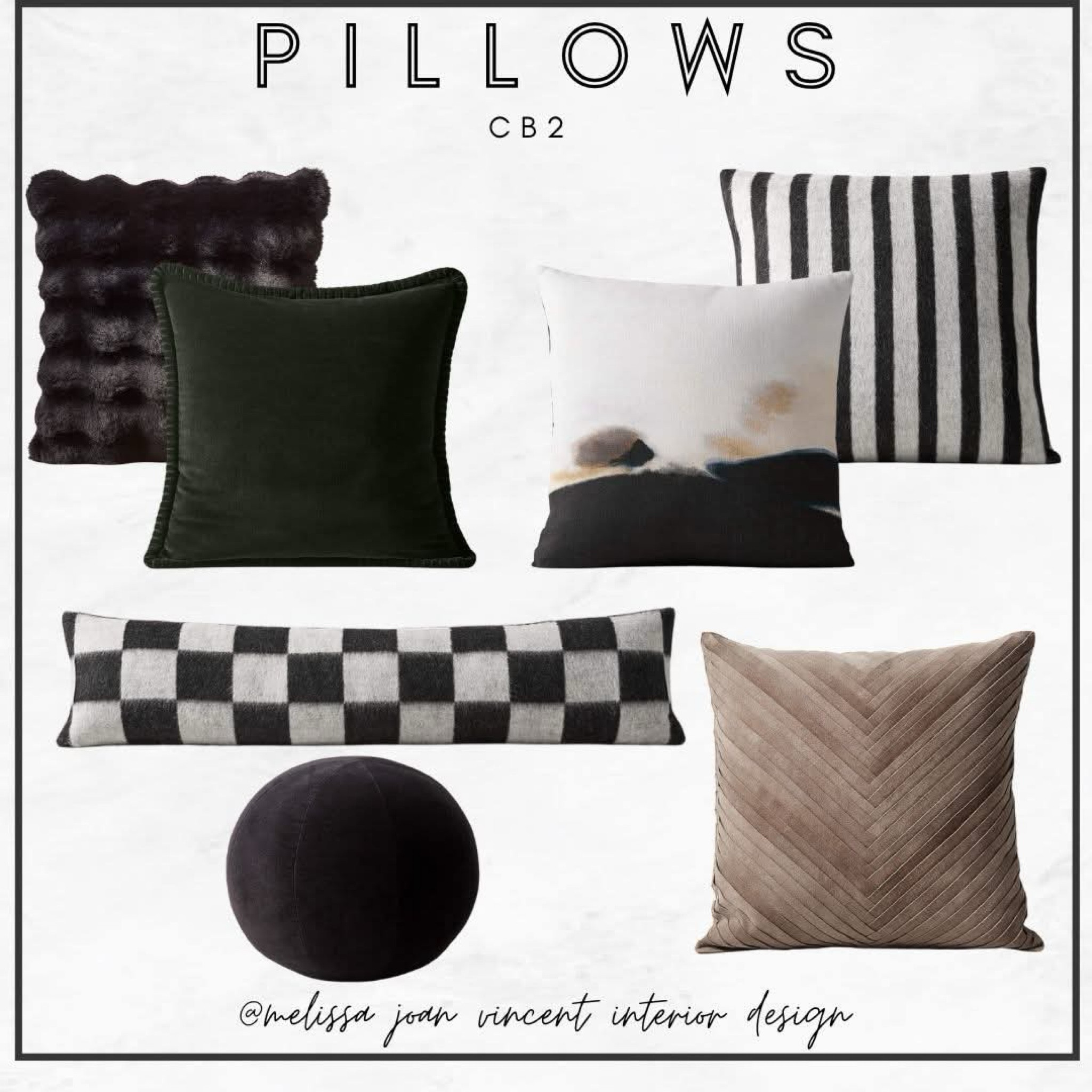 Transform your space with effortlessly stylish pillows from CB2, carefully selected by an interior designer to suit every corner of your home. Whether you're refreshing your living room, adding comfort to your bedroom, or styling a cozy reading nook, these pieces bring the perfect balance of texture, color, and modern elegance.

From plush velvets to chic neutrals, each pillow is designed to elevate your space with minimal effort and maximum impact. Ready to mix, match, and layer like a pro? Shop the curated collection now!

#CB2 #InteriorDesign #ModernDecor #PillowPerfection

#LTKStyleTip #LTKHome #LTKFamily