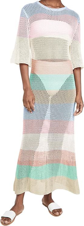 LANNEW Women's Crochet Cover Ups for Bikini Swimsuit Half Sleeve Bathing Suit Rainbow Swimwear Lo... | Amazon (US)