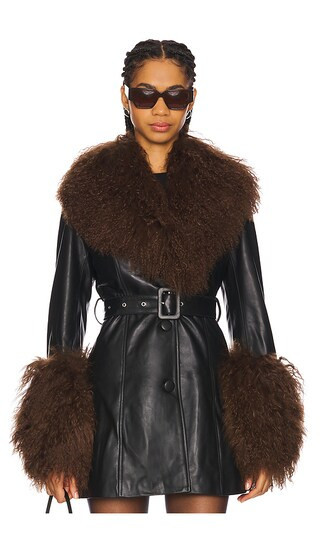 Susanna Chow Mimi Leather Coat With Fur Trim in Black. - size M | Revolve Clothing (Global)