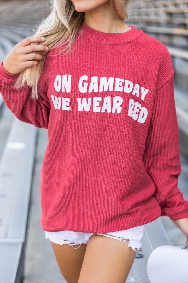On Gameday We Wear Red Corded Graphic Sweatshirt | Pink Lily