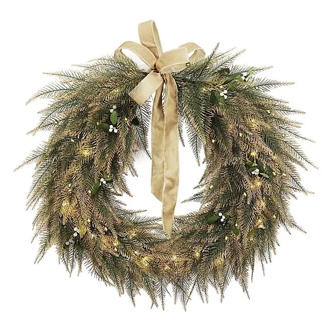 Member's Mark 32" Pre-Lit Cypress Wreath with Gold Shimmer | Sam's Club
