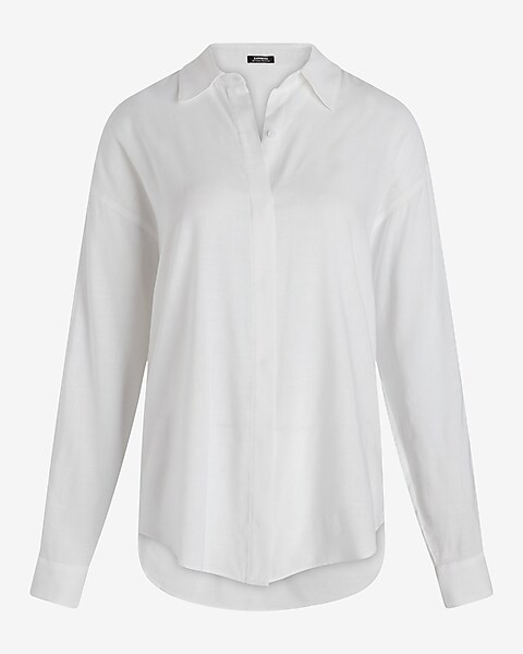 Linen-Blend Boyfriend Portofino Shirt | Express
