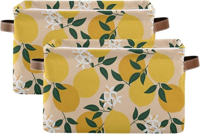 AUUXVA HAIIO Storage Basket Fruit Lemon Flower Leaves Shelf Basket Indoor Canvas Storage Bin Orga... | Amazon (US)