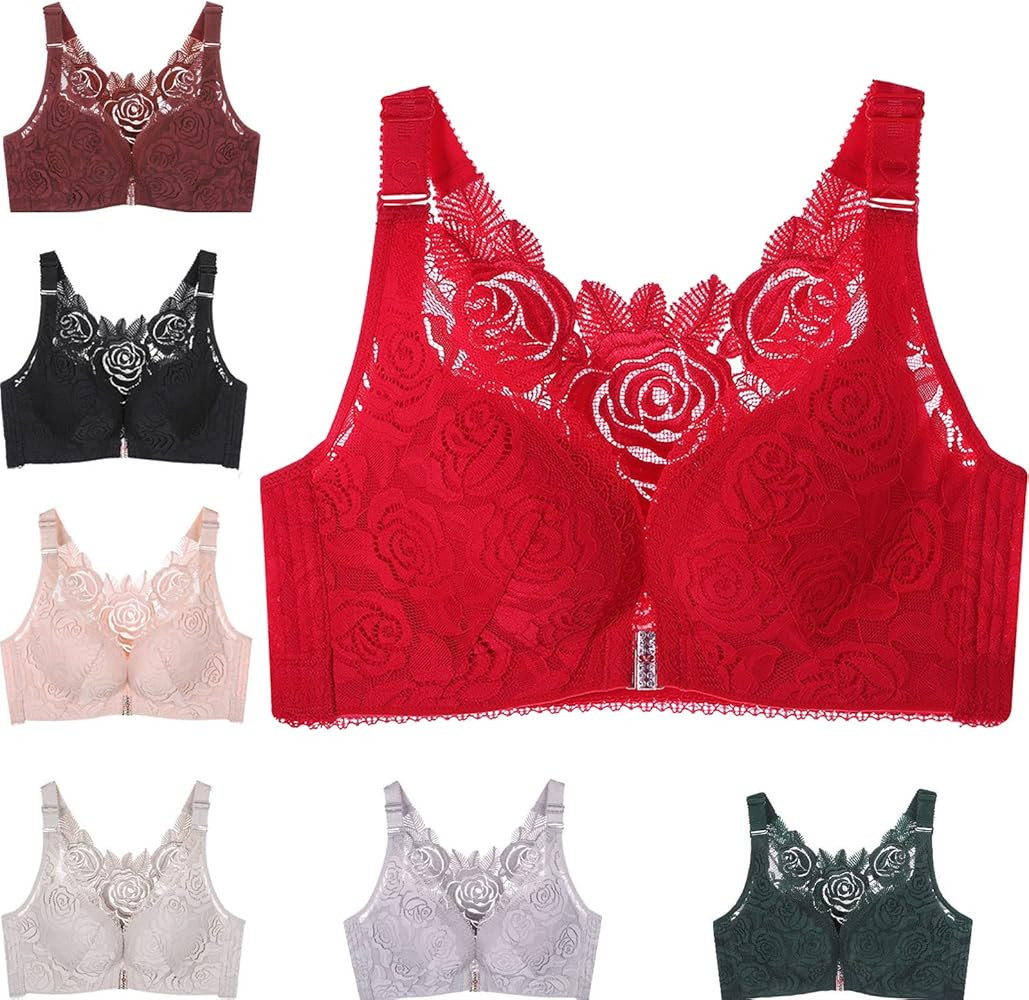 Floral Secrets Comfort Rose Bra, Front Closure Lace Comfy No Wire Bras Push Up Wire-Free & Seamle... | Amazon (US)