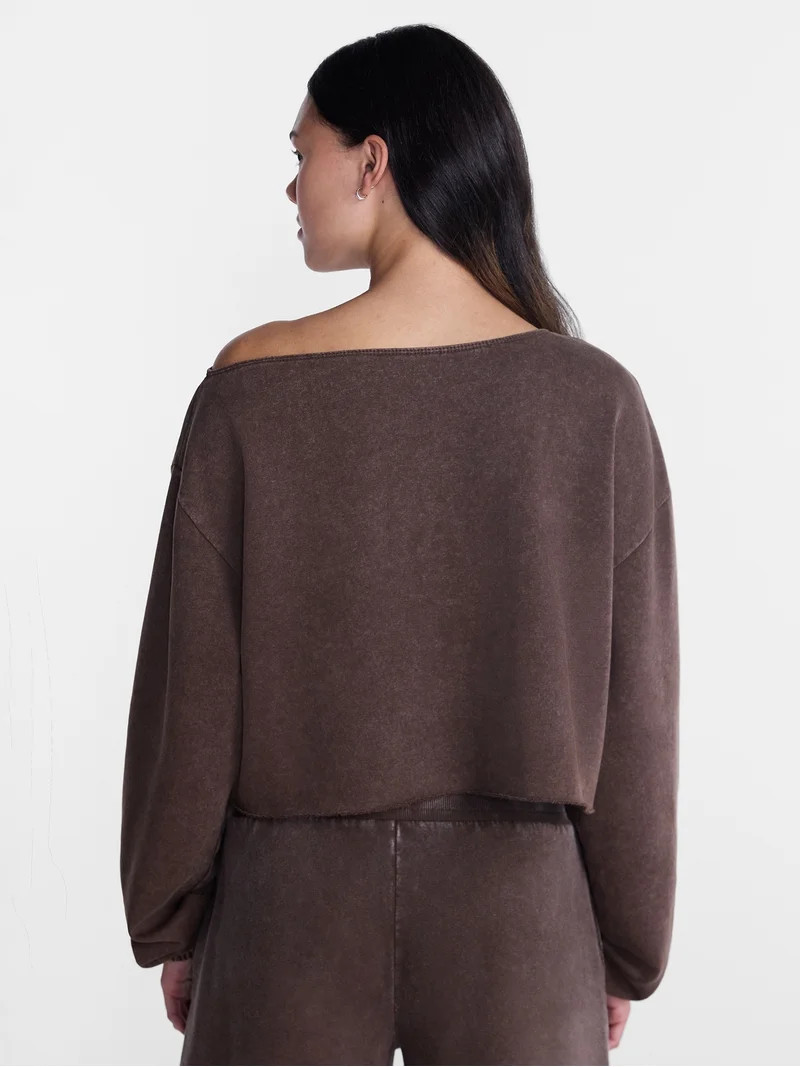 No Boundaries Mineral Wash Off the Shoulder Sweatshirt, Women's XXS-XXL | Walmart (US)
