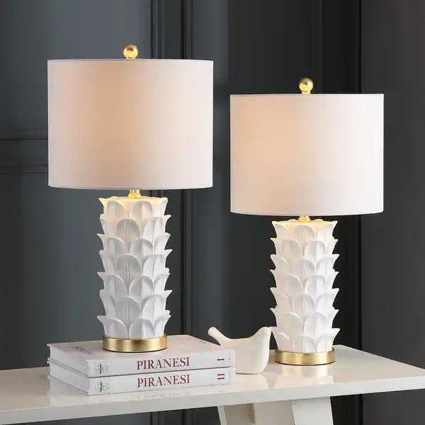 SAFAVIEH Lighting 25-inch Nico White/ Gold LED Table Lamp (Set of 2) - 13"x13"x25" | Bed Bath & Beyond