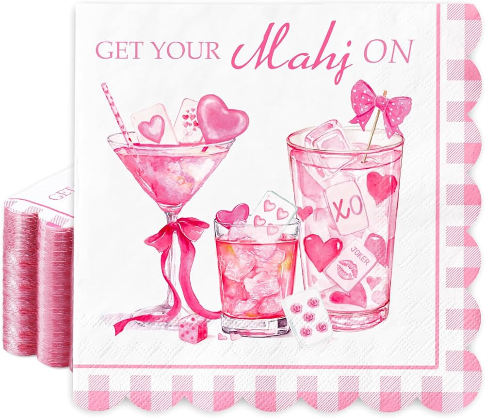 JarThenaAMCS 50Pcs Valentine' s Day Mahjong Party Cocktail Napkins Disposable Paper Napkin Pink H... | Amazon (US)