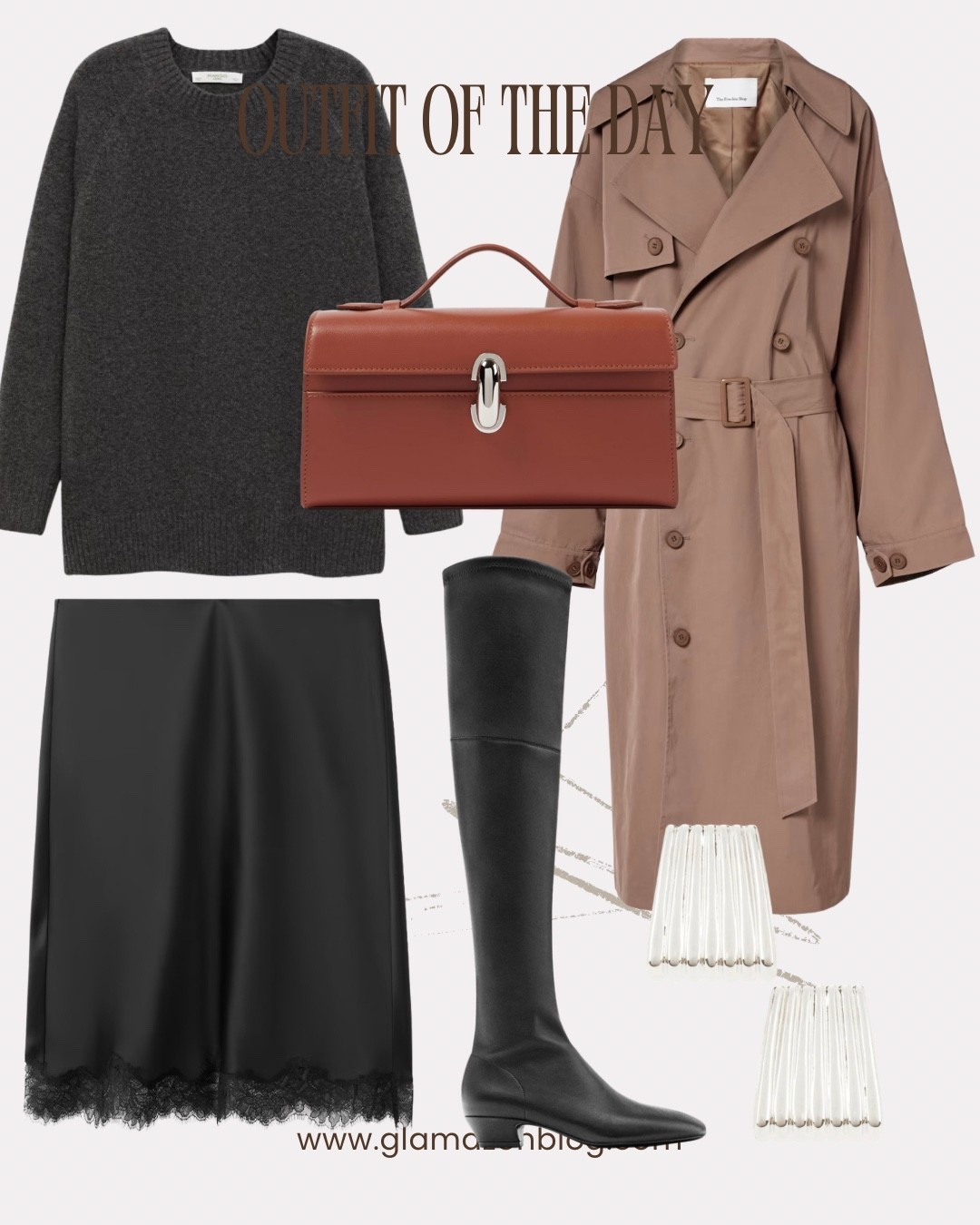 Frankie shop coat, trench coat, grey jumper, slip skirt, over the knee boots, elastic boots, savette bag 

#LTKfestive #LTKwinter #LTKdatenight