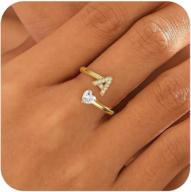 Initial Gold Rings for Girls Women - Dainty 14K Gold Plated Adjustable Letter A-Z Rings Teen Girl... | Amazon (US)