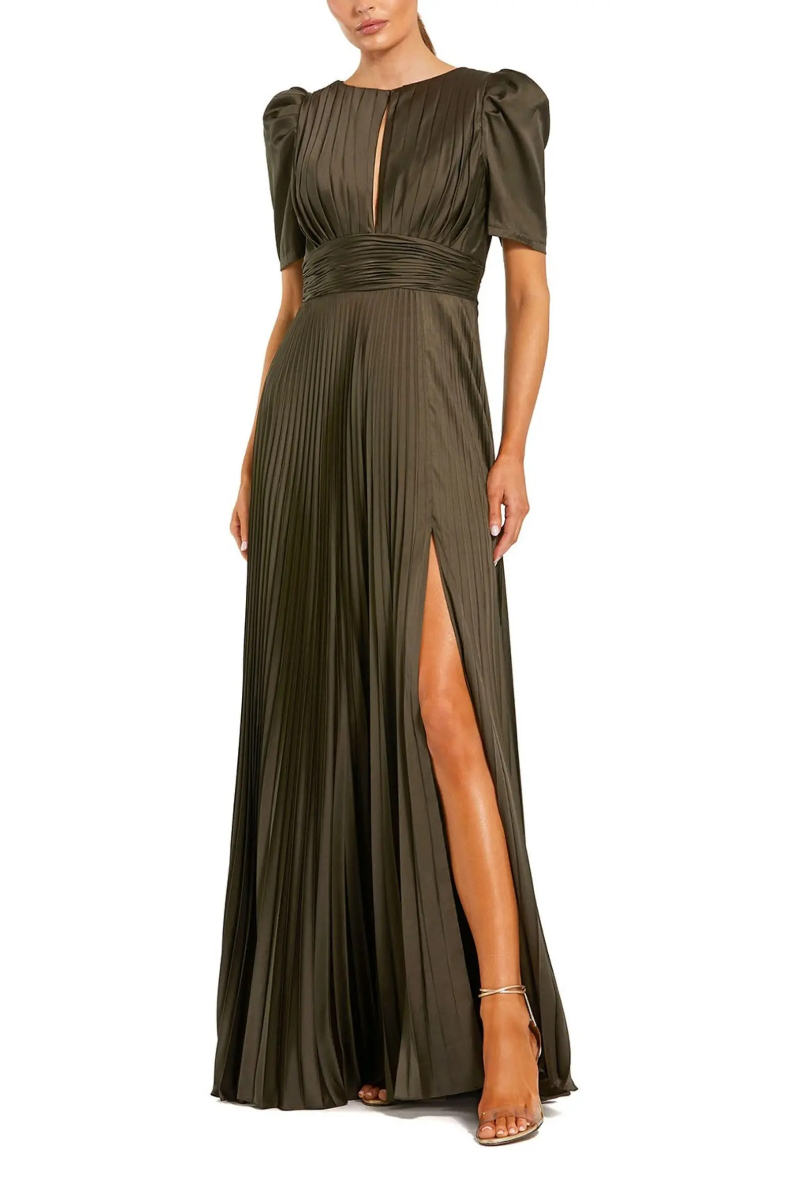 Mac Duggal Pleated Charmeuse Puff Sleeve Evening Gown With Slit (Women) | Nordstrom | Nordstrom