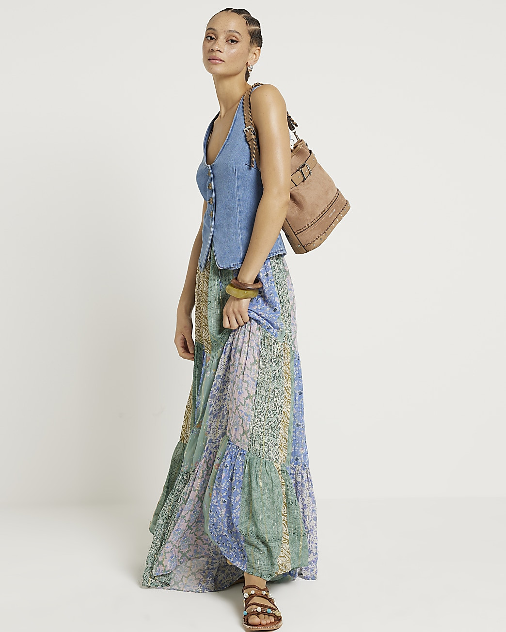 Blue patchwork floral maxi skirt | River Island (UK & IE)