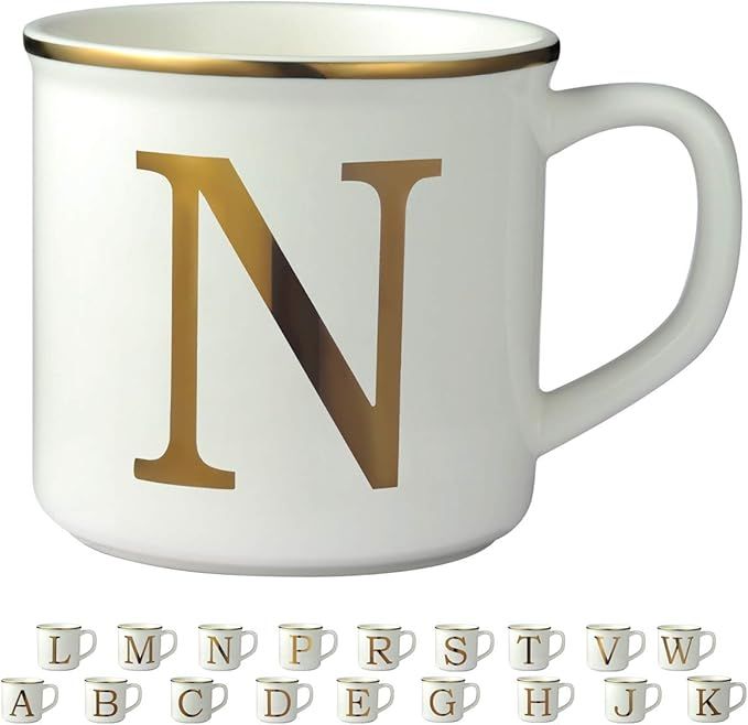 Miicol Gold Initials 16 oz Large Monogram Ceramic Coffee Mug Tea Cup for Office and Home Use, Cut... | Amazon (US)