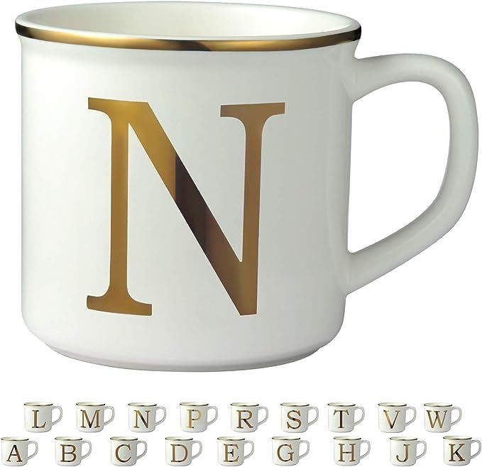 Miicol Gold Initials 16 oz Large Monogram Ceramic Coffee Mug Tea Cup for Office and Home Use, Cut... | Amazon (US)