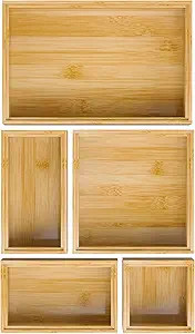 Bamboo Bathroom Drawer Organizer Dividers, Wooden Kitchen Utensil Holder Set of 5, Stackable Junk... | Amazon (US)