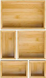 Bamboo Bathroom Drawer Organizer Dividers, Wooden Kitchen Utensil Holder Set of 5, Stackable Junk... | Amazon (US)
