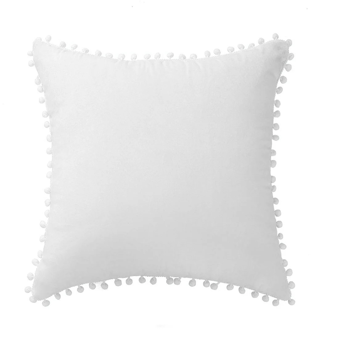 Unique Bargains Velvet Pompoms Decorative Throw Pillow Cover White 20" x 20" | Walmart (US)