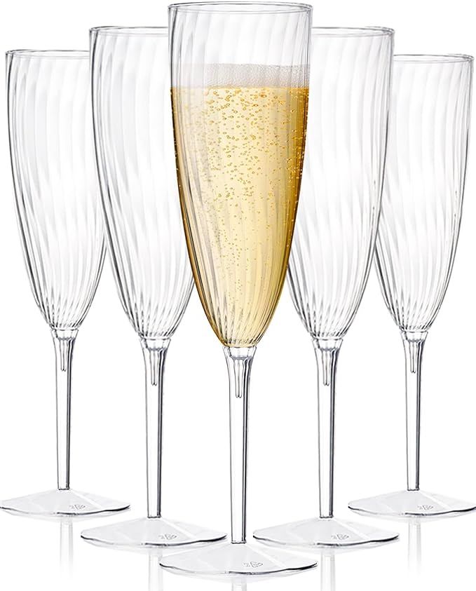 HyHousing 6 Oz Clear Plastic Champagne Glasses 16 Pack, Hard Disposable Plastic Champagne Flute I... | Amazon (US)