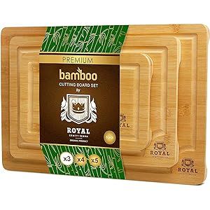 Bamboo Cutting Board Set with Juice Groove (3 Pieces) - Kitchen Chopping Board for Meat (Cutting ... | Amazon (US)