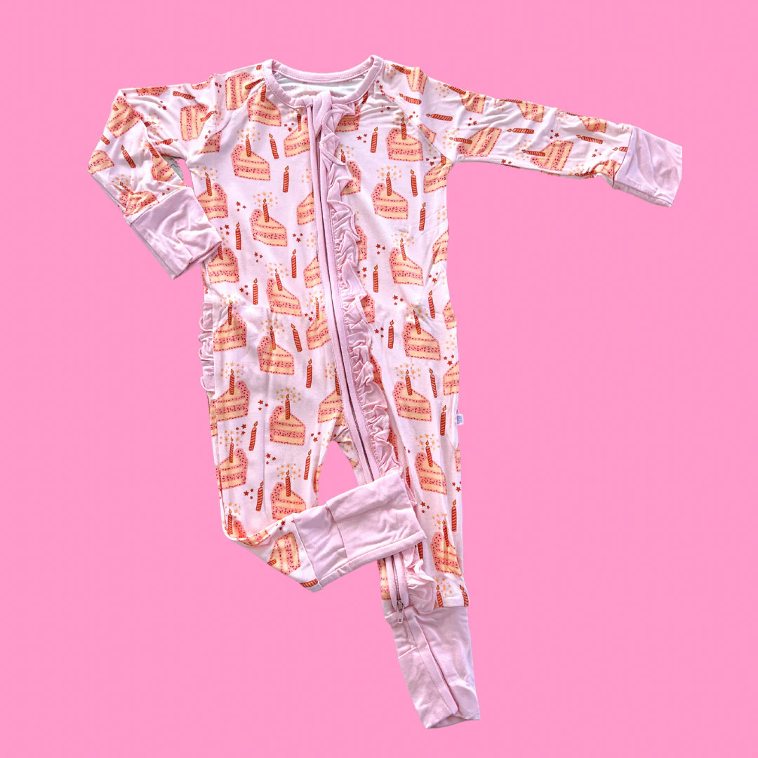 Pink Birthday Ruffle Bamboo PJs | Poppy Kids Co