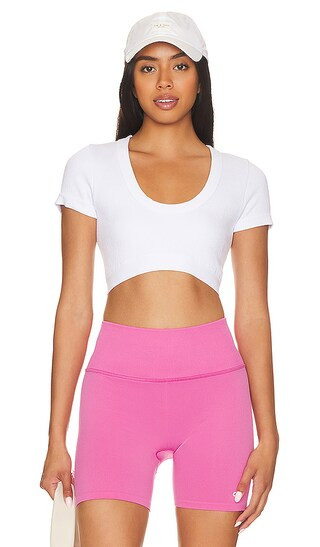 Seamless Ribbed Serene Short Sleeve Top in White | Revolve Clothing (Global)
