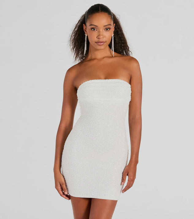 Lena Strapless Bodycon Beaded Mesh Mini Dress | Windsor Stores