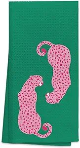 OHSUL Preppy Hot Pink Cheetah Leopard Forest Green Absorbent Kitchen Towels Dish Towels Dishcloth... | Amazon (US)