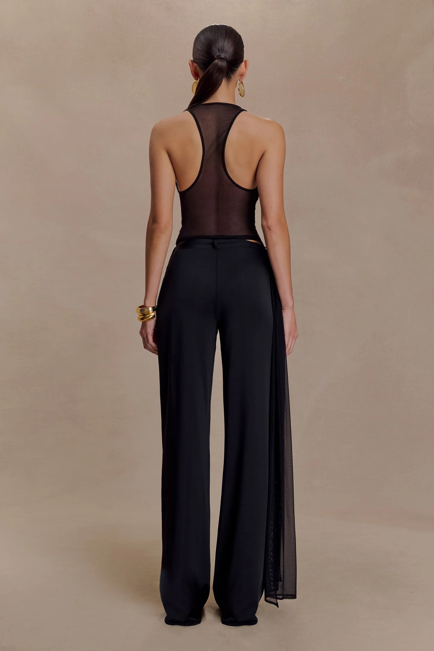 Aspyn Slinky Gathered Wide Leg Pants - Black | Meshki UK