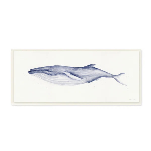 Blue Whale Watercolor Illustration On Wood by Stephanie Workman Marrott Print | Wayfair North America