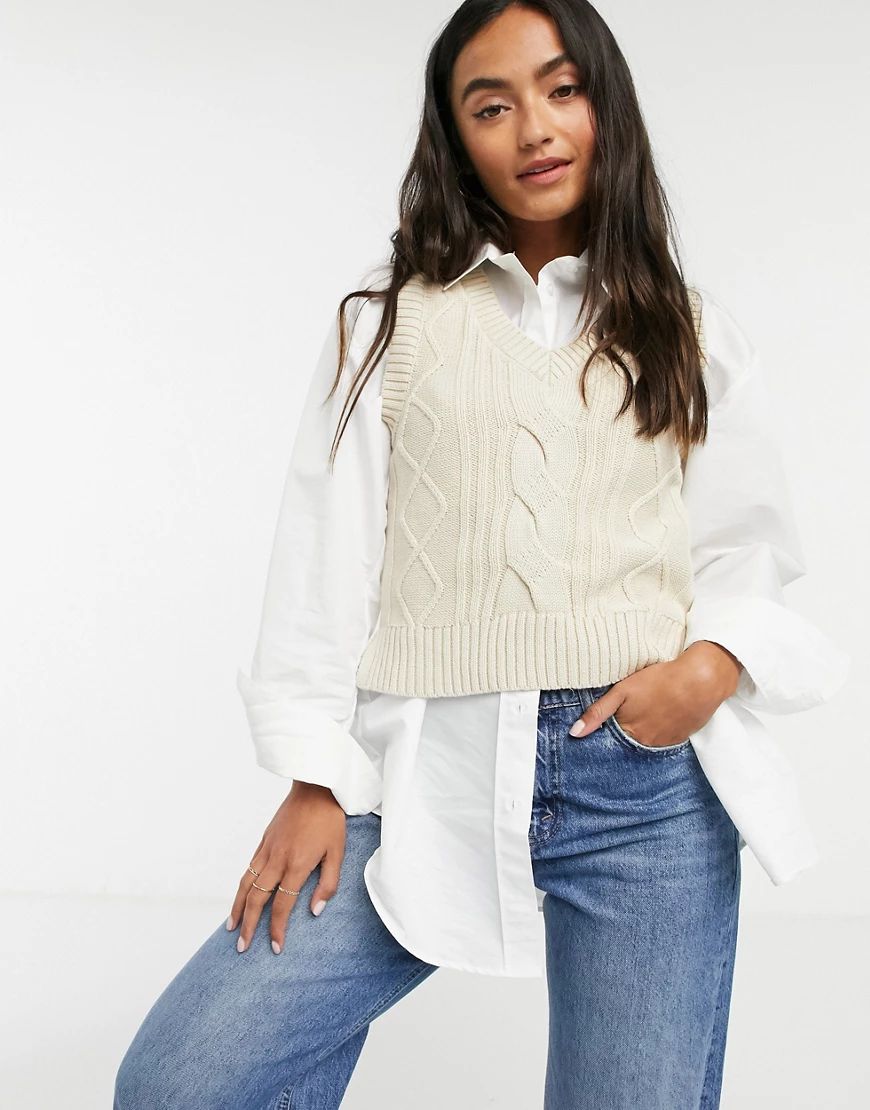 Monki Salina organic cotton knitted sweater vest in cream-Beige | ASOS (Global)
