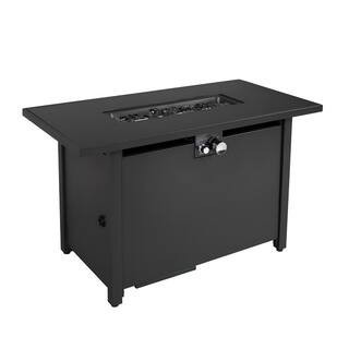 42"" W x 25"" H Black Rectangle Steel Outdoor Fire Pit Table with Lid | The Home Depot