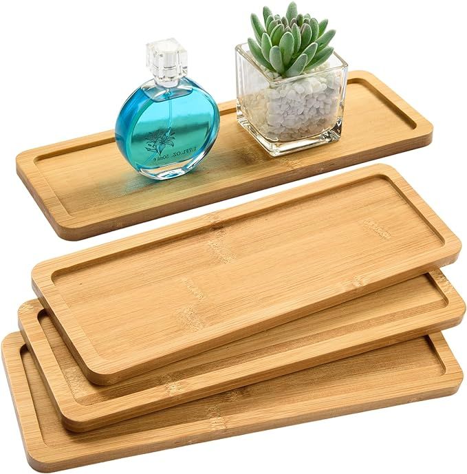 4 Pack Bamboo Serving Tray Rectangle Bamboo Wood Tea Serving Tray Rounded Edges Wooden Bathroom C... | Amazon (US)