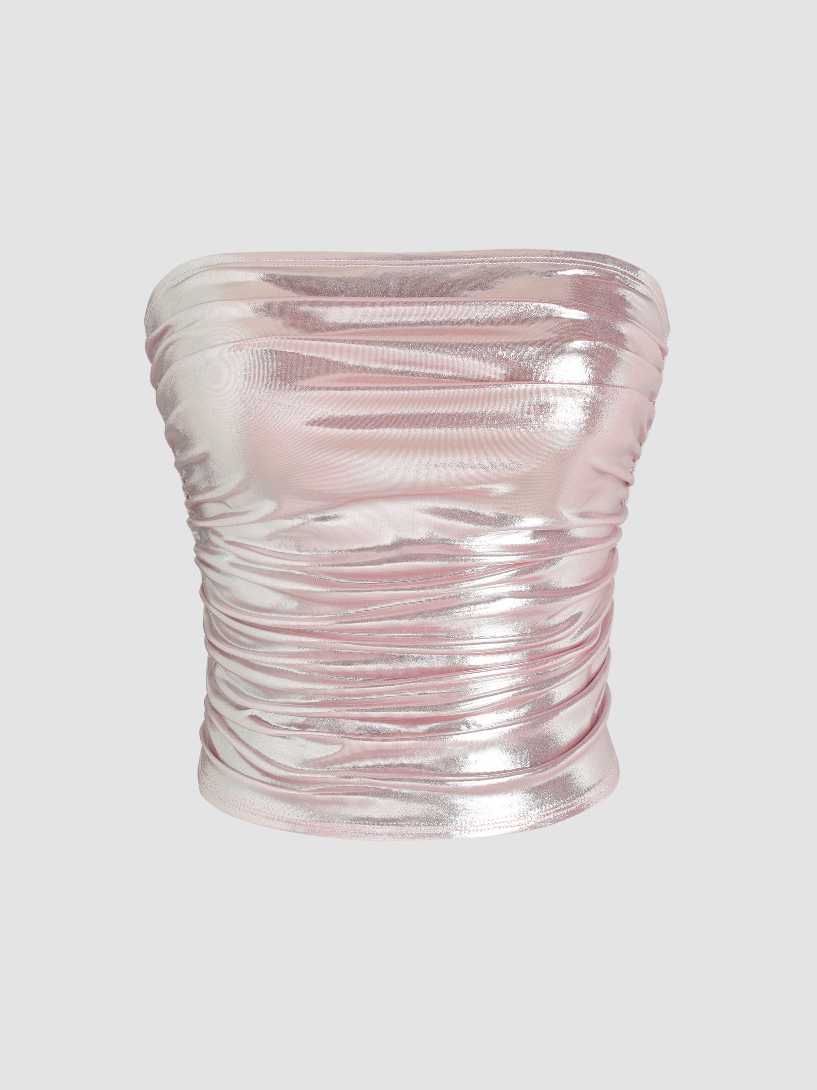 Cowboy Western Outfits Knit Fabric Metallic Ruched Crop Tube Top For Music Festival/Live House Pa... | Cider