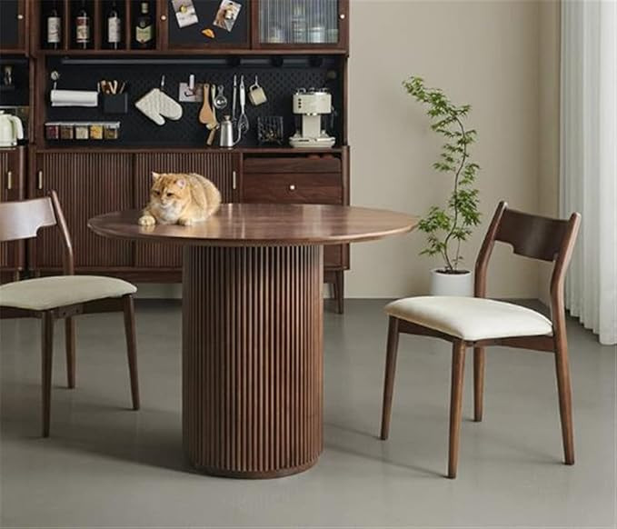 NIUYAO Round Solid Wood Dining Table Brown, 31.5" W Circular Tabletop for Dining Room Kitchen Lei... | Amazon (US)