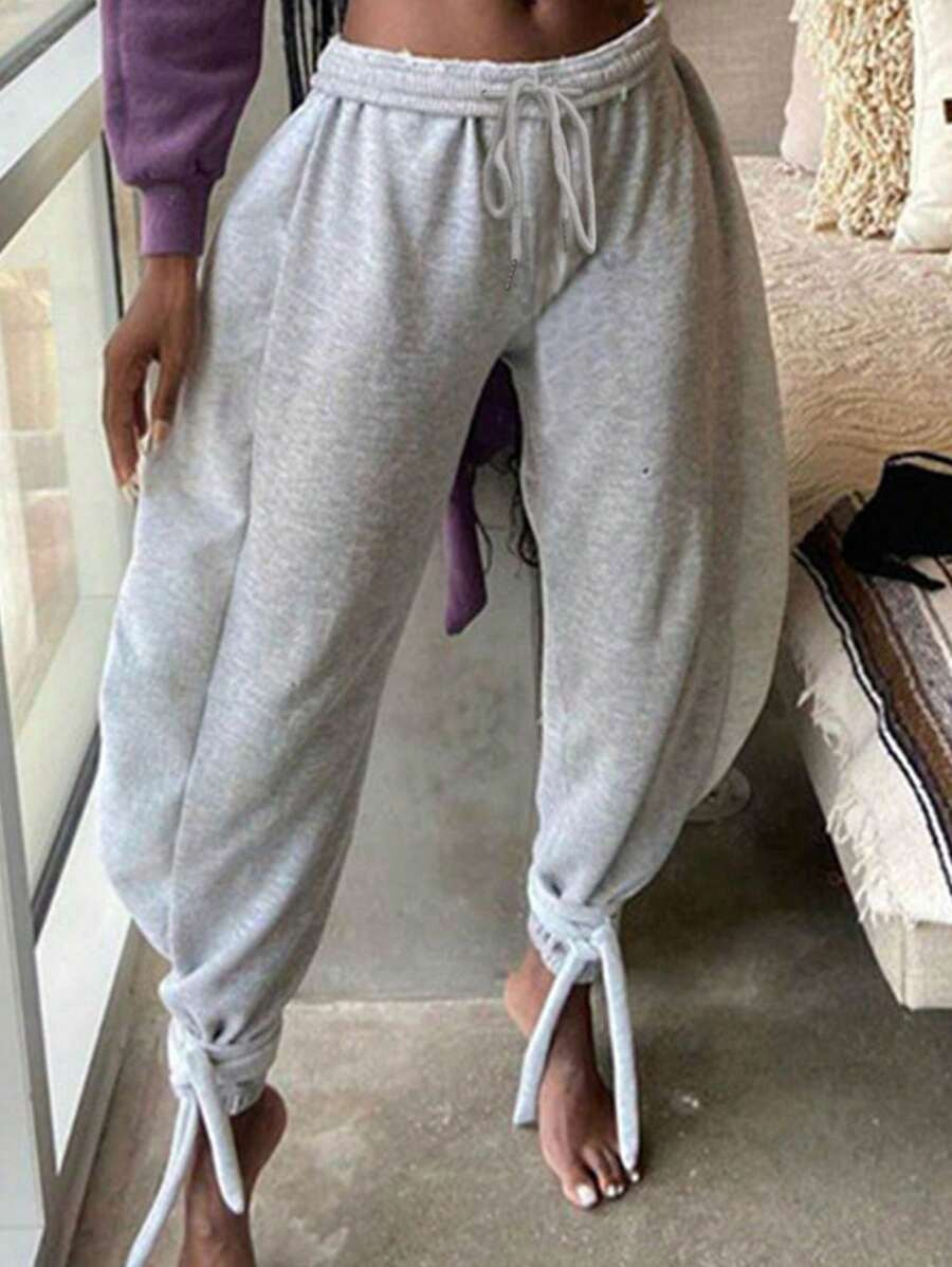 BamGleam Women's Casual Drawstring Waist Loose Sweatpants With Ankle Tie Design,Fall Outfits,Wome... | SHEIN
