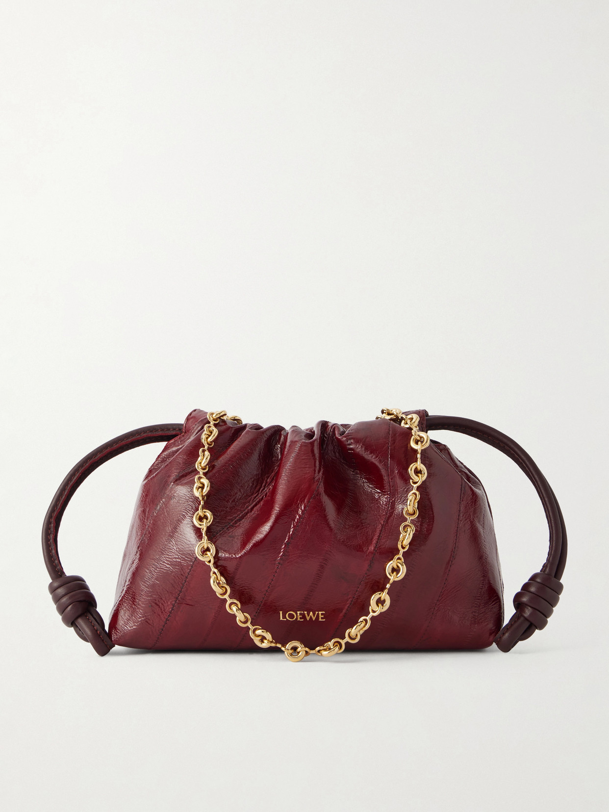 LOEWE - Flamenco Mini Leather-trimmed Crinkled-eel Clutch - Burgundy | NET-A-PORTER (US)