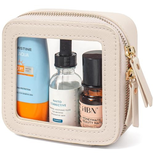 LETGO Clear Makeup Bags Small, Small Clear Makeup Bag for Purse,Mini Clear Makeup Pouch Purse Organizer Fit Carry-on Travel Essentials,Clear Cosmetic Bags for Car Accessories for Women (Mini-Beige) | Amazon (US)
