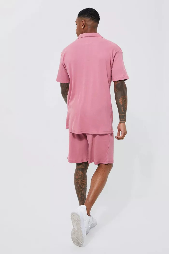 Oversized Rib Shirt And Relaxed Short Set | Boohoo.com (US & CA)