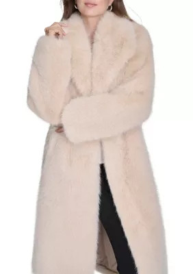 Halston Women's Faux Fox Fur Coat, Beige, X-Large | Belk