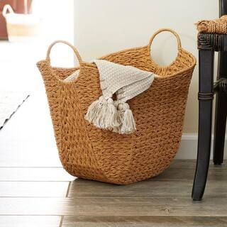 HOUSEHOLD ESSENTIALS Natural Seagrass Tall Scoop Basket with Handles ML-4005 - The Home Depot | The Home Depot
