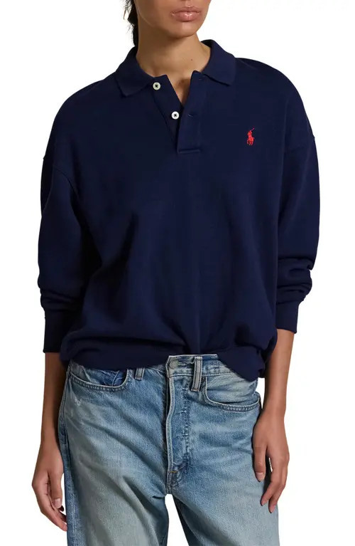 Polo Ralph Lauren Arctic Fleece Polo Sweatshirt in Cruise Navy at Nordstrom, Size X-Small | Nordstrom