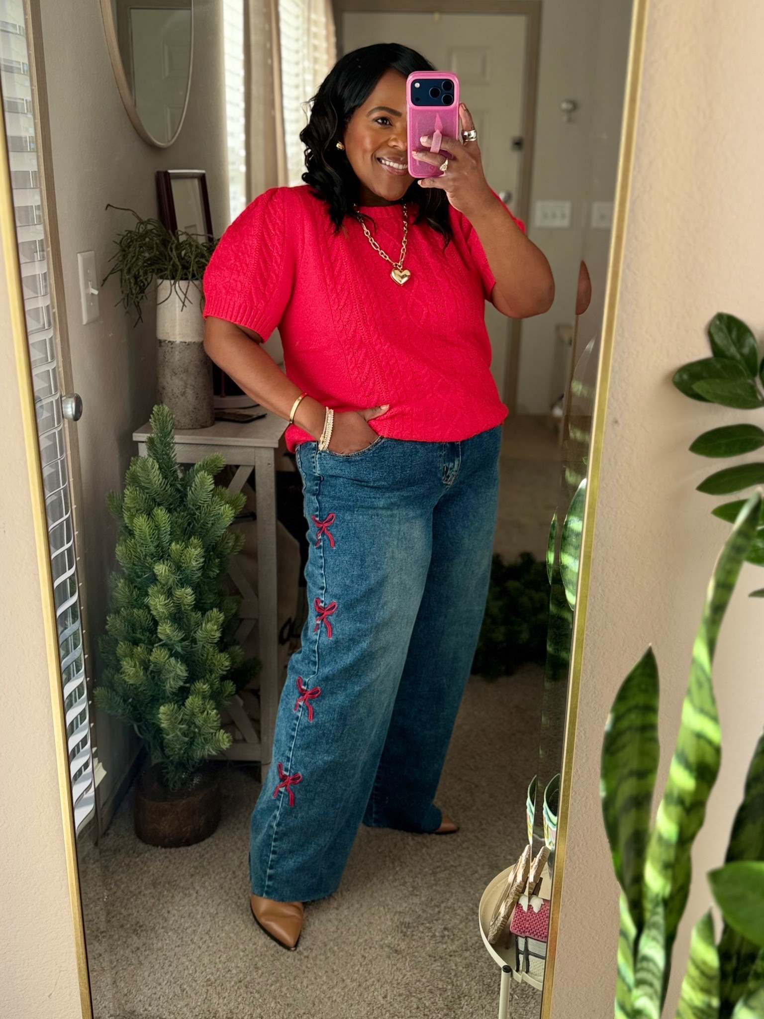 Walmart casual look / bow embroidered denim / red sweaters 

#LTKMidsize #LTKStyleTip #LTKFindsUnder50